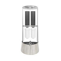 Filtre à eau domestique en verre à gravité avec charbon actif pour l'élimination du fluorure, purificateur d'eau à gravité en verre avec couvercle et base en bambou