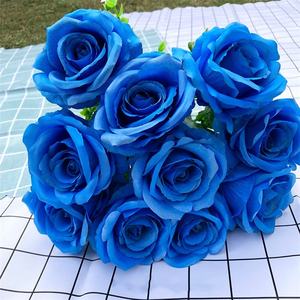 V-3368 Regalo di San Valentino Rose Champagne al Tatto Reale Fiori di Seta Rosa Antico 10 Teste Rose Artificiali <span class=keywords><strong>Viola</strong></span> <span class=keywords><strong>Scuro</strong></span> - Product Image 5