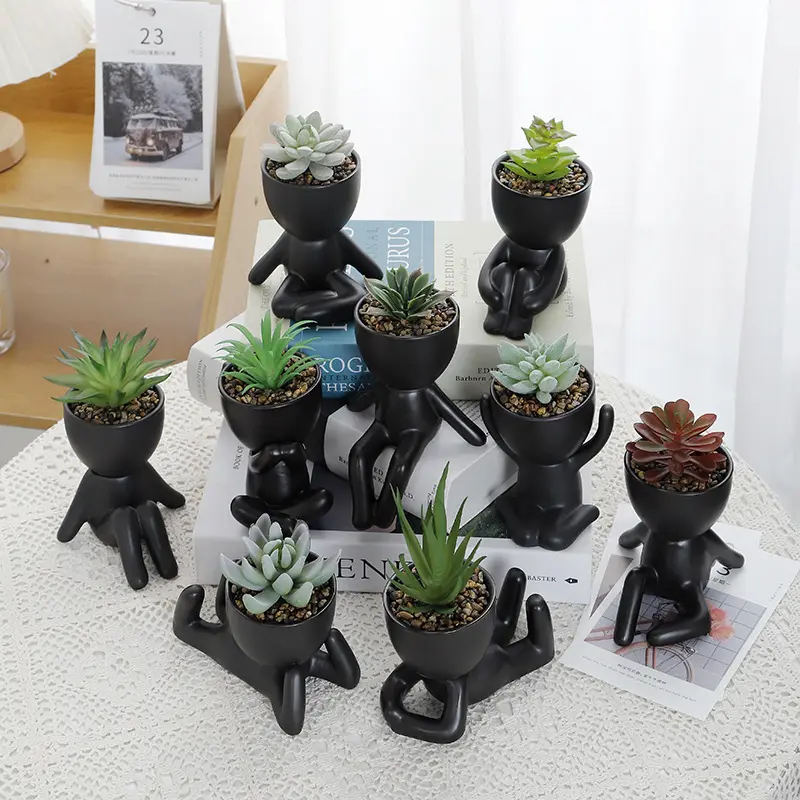 Décoration créative de forme humaine, petites plantes succulentes artificielles en Pot, bonsaï, Mini plante artificielle en Pot