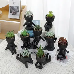 Creative Human Shape Decor Small Artificial Potted Succulents Bonsai Mini Potted Artificial Plant In Pot