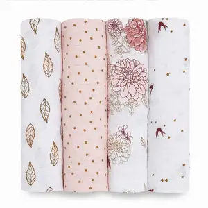 New Fashion Customizable Cute Printed baby muslin swaddle throw blanket within 100% organic cotton