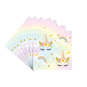 Ensemble d'assiettes en papier irisées licorne 60-80 pièces, vaisselle pour fête d'anniversaire, gobelets arc-en-ciel, serviettes, couverts, décorations - Product Image 5