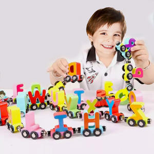 Jouets en bois pour enfant, 27 pièces, lettres <span class=keywords><strong>ABC</strong></span>, orthographe, aimant en bois, véhicule de Train Alphabet, voiture, jouets éducatifs pour garçons - Product Image 1