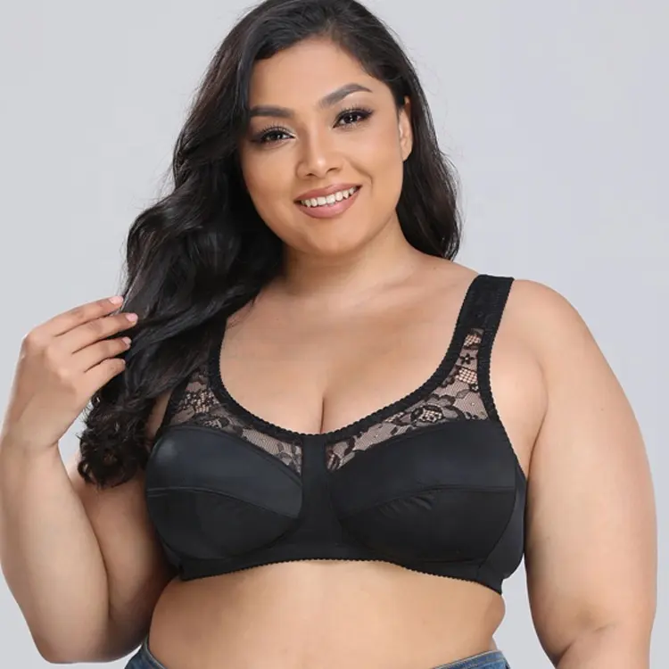 High Quality Wirefree Bras Lace U Back Brasier Mujer B C D E F G Large Breast Boobs Black Big Cup Plus Size Bras For Big Women