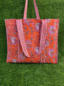 Quilted Tote <b>Bag</b> 100% Cotton Handpainted Floral Yogic Design Eco-Friendly Sustainable Boho Weekend Beach Shopping Shoulder Patch - Product Image 4
