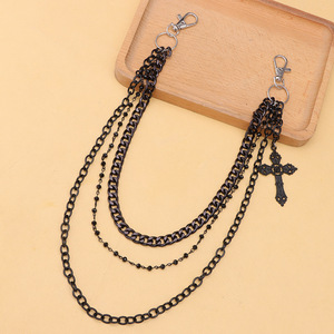 Cadena de Cintura Unisex Negra de Triple Capa con Colgante de Cruz, Estilo Hip Hop, para Uso Diario, Accesorio de Cinturón de Aleación de Zinc - Product Image 4