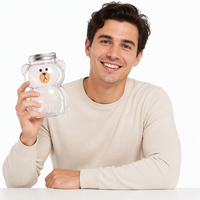 Bouteille en plastique PET transparente de 300 ml (10 oz) en forme d'ours mignon avec couvercle à vis, pour thé au lait, jus, bonbons, snacks, avec trou pour paille
