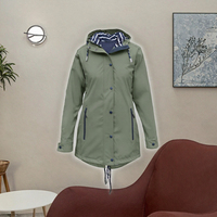 Veste imperméable coupe-vent à capuche pour femme PB&ZA, fermeture à bouton unique, 100 % polyester, manches longues, vêtement d'extérieur léger