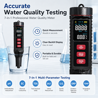 Testeur de qualité de l'eau portable 7-en-1 à alimentation directe pour stylo, mesure TDS, EC, pH, ORP, salinité, avec écran rétroéclairé, précision 2.