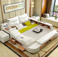 Lit intelligent multifonctionnel moderne européen en cuir Tatami réglable avec rangement pour petits appartements 1,8 m Lit doux écologique