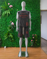 Conjunto Deportivo de Verano Vintage al por Mayor OEM, Logotipo Personalizado, Estampado Puff, Talla Grande, Transpirable, Sin Mangas, 2 Piezas, Pantalones Cortos de Algodón para Hombre