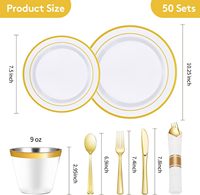 Service de vaisselle jetable en plastique Goodluck 350 pièces avec incrustations et bordures dorées pour 50 invités, comprenant assiettes plates, assiettes à dessert et gobelets
