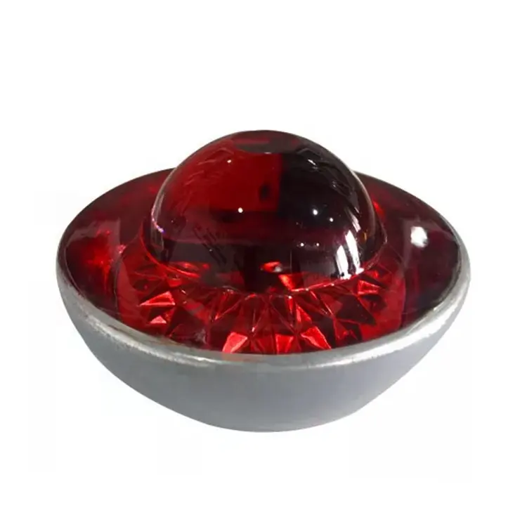 360 degrés de haute réflexion Transparent rouge rond surélevé en verre trempé marqueur de chaussée en verre de sécurité routière goujons de route