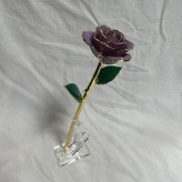 Rose éternelle violette plaquée or 24 carats, fleur naturelle avec certificat, support acrylique, coffret cadeau, cadeau Saint-Valentin Fête des Mères