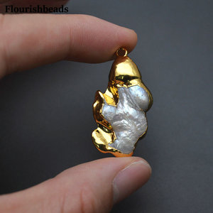 Colgante de concha de perla <span class=keywords><strong>madre</strong></span> blanca Natural chapado en oro clásico, losa de forma libre para collar, pendientes, fabricación de colgantes de moda - Product Image 5