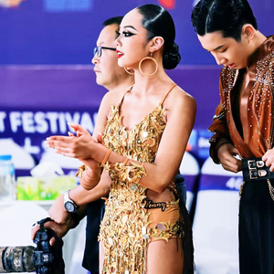 वेनिस्टाइल लेटिन प्रतियोगिता एक-टुकड़ा पुष्प स्पैन्डेक्स/कपास के अनुरूप पोशाक में प्रदर्शन - Product Image 3