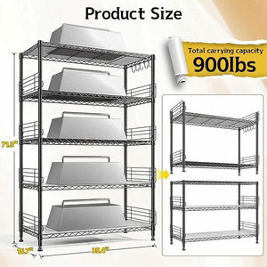 Estantería de Alambre de 5 Niveles con Ganchos y Bloqueadores Laterales, Estantes de Almacenamiento Resistentes de 900 LBS, Estantes para Despensa, Cocina y Armario - Product Image 3