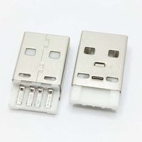 Conector USB 2.0 Tipo A Macho de 4 Pines con Contactos de Cobre, 1.5A/30V, Montaje de Terminal para Soldar, Cuerpo Corto para Cables de Datos