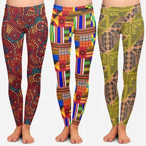 Leggings impressão geométrica colorida, símbolos kente africano, arte de yoga, cintura alta, leggings impressas para mulheres