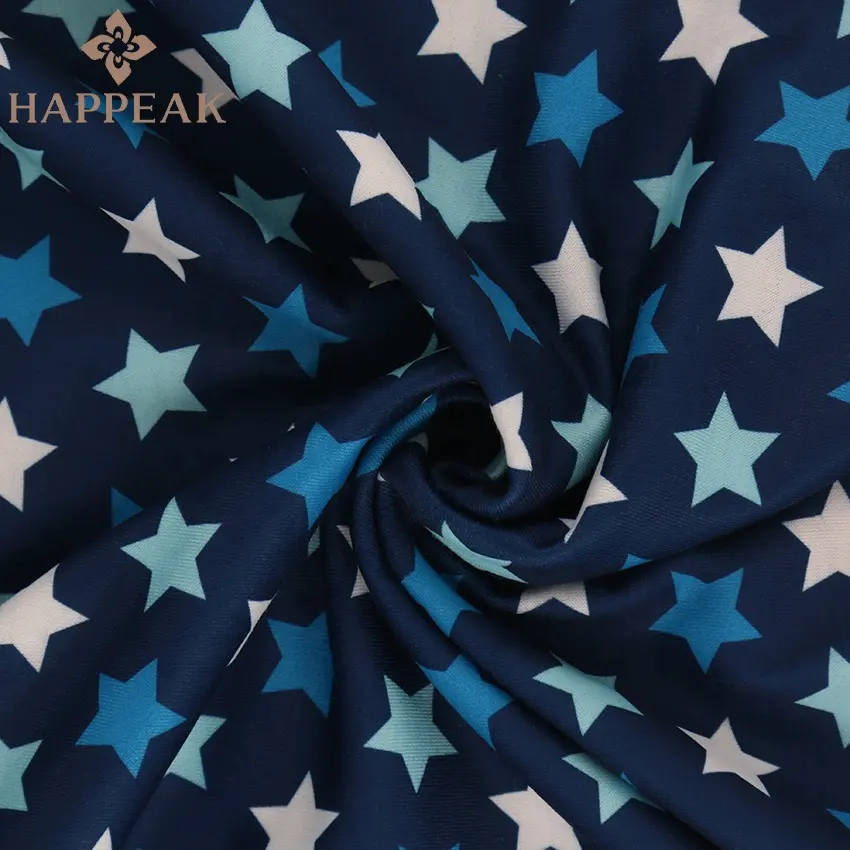 Camiseta elástica personalizada de alta calidad, tejido de poliéster con estampado de estrellas, sin cantidad mínima