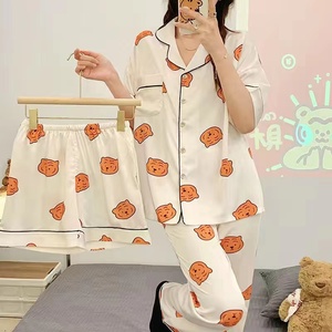 Conjunto <span class=keywords><strong>de</strong></span> Pijama <span class=keywords><strong>de</strong></span> 3 Piezas para <span class=keywords><strong>Mujer</strong></span>, Cuello en V, Abierto por Delante, Secado Rápido, Estampado <span class=keywords><strong>de</strong></span> Dibujos Animados, Camiseta <span class=keywords><strong>de</strong></span> Manga Corta con Botones + Pantalones + Pantalones Cortos, Informal, Verano - Product Image 6