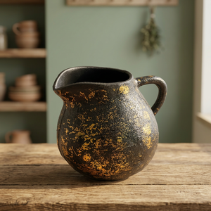 Artisan Design Modern Decorative Flower <b>Vase</b> with Handle Aluminium Black and Gold Finish Tabletop <b>Vase</b> for Halloween - Product Image 1