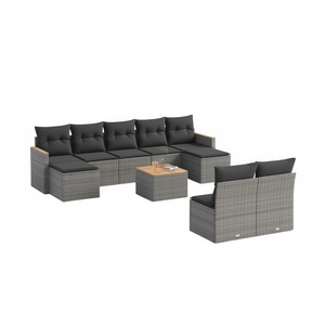 Ensemble de canapés de jardin modulaires en rotin PE gris, mobilier d'extérieur au design contemporain, coussins en mousse haute densité - Product Image 1