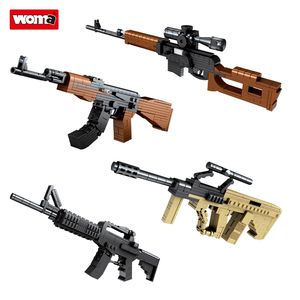 WOMA TOYS C0169 4 in 1 weapons ww2 model moc small toy sniper m4a1 aug ak 47 building block guns for boy