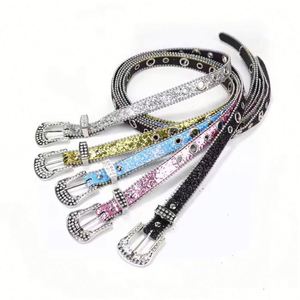 Cinturón ancho de cuero vacuno para mujer con hebilla de calavera de diamantes de imitación brillantes, color personalizado, estilo vintage. - Product Image 1