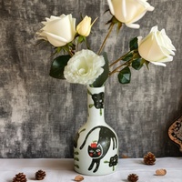Vase en céramique chat peint à la main Arrangement nouvelle maison décoration français haut de gamme rétro salon fleur Art déco décoratif