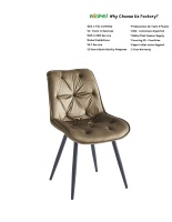 Chaise de salle à manger en velours avec pieds en métal, coutures cannelées, cadre latéral incurvé de luxe, support ergonomique pour la maison, la salle à manger, l'hôtel, le restaurant