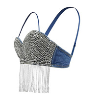 Jeunesse sans fil scène diamant gland Sexy charmante scène danse du ventre jeunes femmes Denim Boob bustier tubulaire paillettes décoration naturel