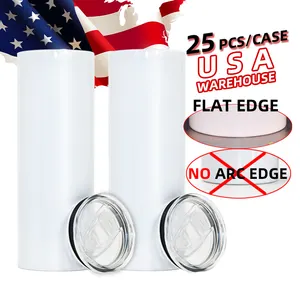 USA Warehouse 20oz Blanks Sublimation Tumbler Flat Edge Skinny Straight Stainless Steel Tumbler For Sublimation DIY Printing