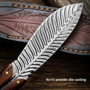 Couteau OEM en acier inoxydable avec manche en bois, multifonctionnel, portable, avec clip de ceinture réglable, pour la découpe de plumes et le bricolage en camping - Product Image 2