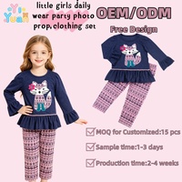Ensemble de vêtements pour filles, style bohème, avec haut à volants et applique renard, leggings à fleurs, vêtements pour enfants, ensemble deux pièces, fabrication OEM personnalisée