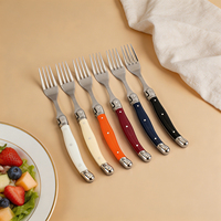 Moderne Franse stijl Laguiole vorkenset van 6-delig roestvrij staal, spiegelglanzend, elegante dessert- en fruitvorken, cadeauverpakking, weggeefartikelen
