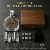 Ensemble de carafe à whisky de luxe en gros, design boussole unique, avec 2 verres et pierres, dans un coffret cadeau en bois