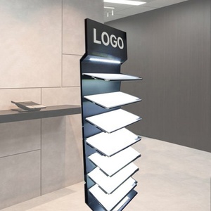 Tùy chỉnh màu đen kim loại Granite đá cẩm thạch thạch anh mẫu hiển thị đứng tầng thường vụ gạch Rack hiển thị với LED ánh sáng cho showroom - Product Image 3