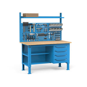 Fami WORK1536 établi réglable 150cm, plateau en bois, 4 tiroirs, demi-sommet et paroi perforée - Product Image 4