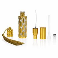 Frasco de Perfume de 10ml, Cilíndrico de Vidrio con Tapa Dorada de Rejilla, Borla, Rodillo, Aplicador de Varilla, Pulverizador, Mini Vial de Perfume Recargable