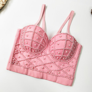 Camisola de perlas de estilo europeo americano para mujer, Top corto informal Sexy, Midriff expuesto, dulce diseño deshuesado, Aliexpress - Product Image 5