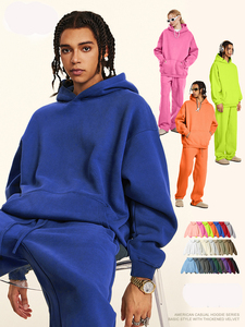 Felpa da <span class=keywords><strong>uomo</strong></span> con cappuccio spessa Plus-size Casual di marca autunno Trendy tinta unita con felpa con cappuccio foderata in pile - Product Image 3