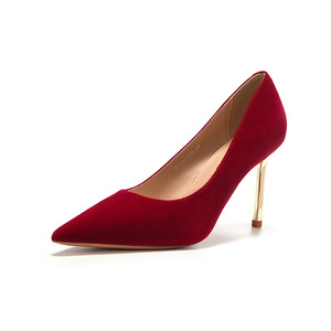 8777H Pointed Toe Stiletto <b>Heel</b> Velvet <b>Red</b> Pumps High <b>Heel</b> Bridal Shoes Women - Product Image 5