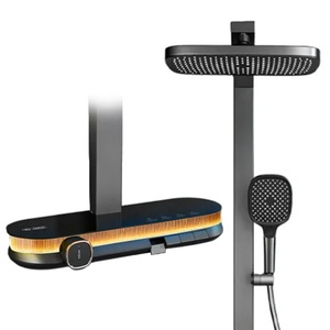 Nouveauté : Ensemble de douche en laiton à affichage numérique LED 4 fonctions, avec pommeau de douche rectangulaire effet pluie, robinet thermostatique en céramique et jets de massage doux pour salles de bain - Product Image 2