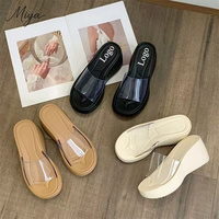 Sandales compensées à plateforme en EVA avec logo personnalisé pour femme, transparentes en PVC, à brides croisées, à bout ouvert, pour l'extérieur