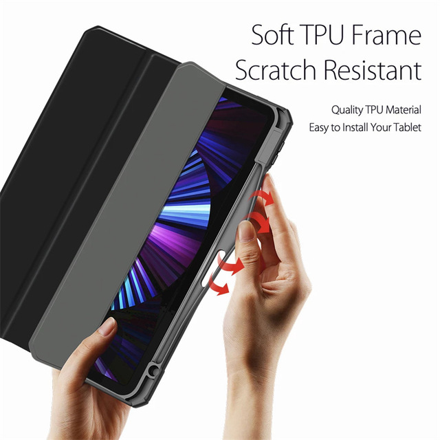 Folio Flip PU Tablet Cases Leather Smart Clear PC Shell Leather Cases Tablet Cover for iPad Pro 11 2021 Case