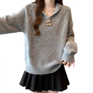 Pull en maille à col châle, style décontracté, manches longues, nouveau style, hiver, mode haut de gamme, tricot, haut - Product Image 2