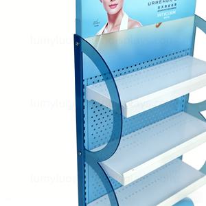 Support d'affichage en métal avec panneau perforé et étagères, présentoir au sol pour les soins de la peau et les cosmétiques, équipement de vente au détail polyvalent pour les comptoirs de supermarchés et les comptoirs de beauté - Product Image 5