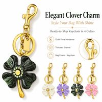 Porte-clés Trèfle à Quatre Feuilles en Strass, Breloque de Sac Vintage Porte-Bonheur, Pendentif Fleur, Cadeau pour Femme, Prêt à Expédier