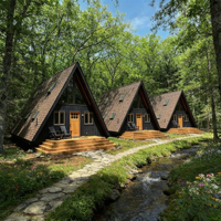 Maisons préfabriquées en acier à ossature en A, écologiques et résistantes à la chaleur, pour hôtels, lodges, projets de villégiature en forêt, lac, montagne